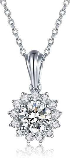 IMOLOVE Moissanite Solitaire Pendant Necklaces for Women Sterling Silver with 18K White Gold Plated 1-3 Carat D Color VVS1 Clarity Mossanite Jewelry for Women