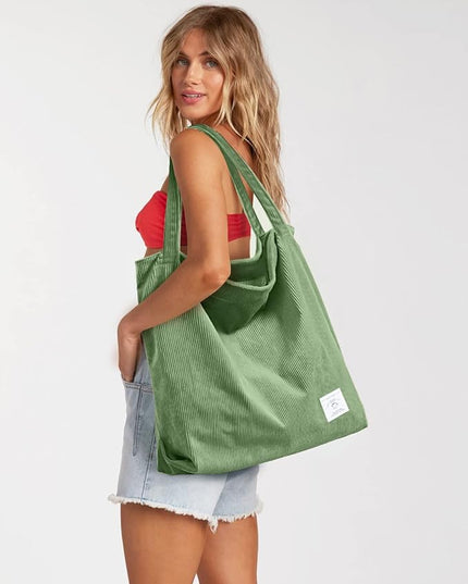 KALIDI Women Corduroy Tote Bag Zipper Casual Tote's Handbag Big Capacity Shoulder Bag with Pockets