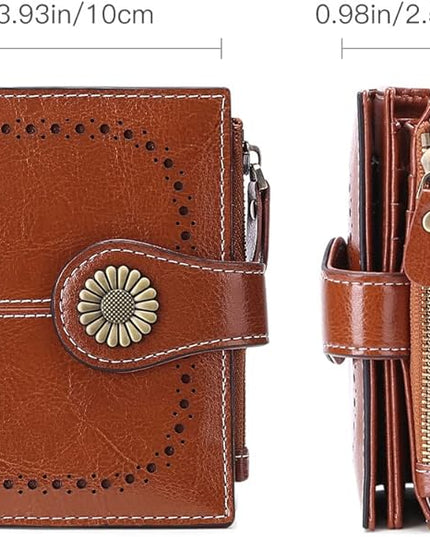 SENDEFN Small Womens Wallet Leather Bifold Card Holder RFID Blocking with Zipper Coin Pocket