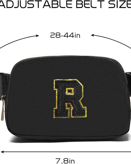 Gitus Belt Bag Fanny Pack Crossbody Bags with Initial Letter Patch Gifts for Wife Older Women Mother Coworker Bridesmaid Anniversary Travel Gifts Beach Gifts (Black-R)