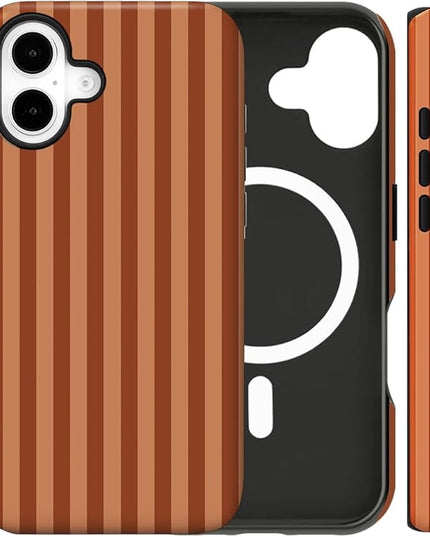 Magnetic for iPhone 17 Case Cute Stripes Phone Case, Shockproof Slim TPU and Hard PC Protective Phone Cover Compatible with MagSafe Designed for Women Girls, Deep Brown