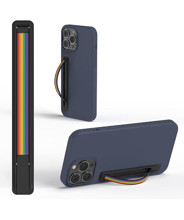 SleekStrip SleekGrip-Essential Ultra Thin Phone Grip Stand,Slim Metal Finger Loop Ring Hand Holder Strap Cell Phone Grips for iPhone 16 Pro Max,17 Air,Android,Case Back - Black x Rainbow Pride