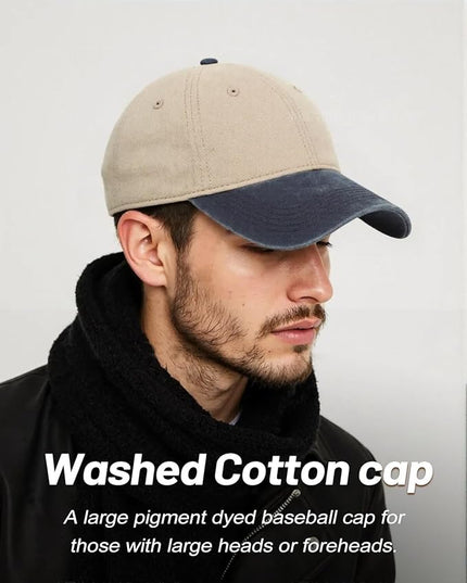 XXL Oversize Washed Denim Baseball Cap,Low Profile Jean Sports Cap for Big Heads 23.5"-25.5",Large Pigment Dyed Dad Hat