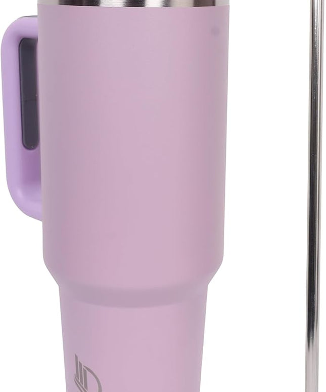 40oz Insulated Tumbler with Handle, Leakproof Straw Lid & Carry Handle - Double Wall Vacuum Insulation Keeps Ice 24 Hours, BPA Free Stainless Steel Water Bottle (Lilac)
