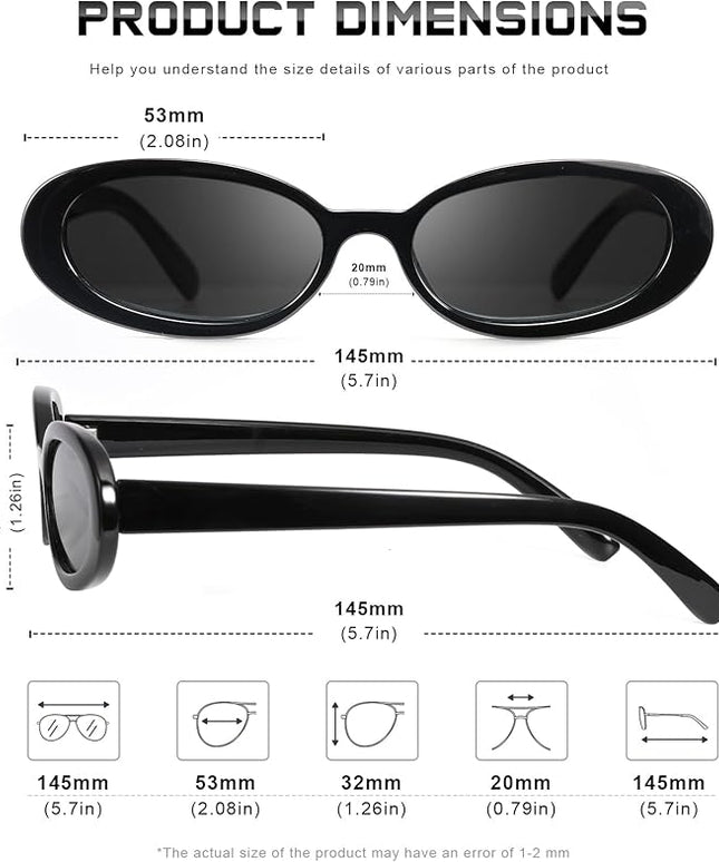 DANAMY Sunglasses Womens Retro Oval Sunglasses for Women Men Fashion Small Oval Sun Glasses 90s Vintage Driving Shades