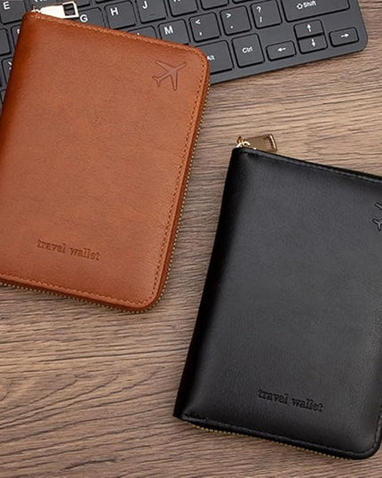 Passport Holder for Travel Women and Men RFID Passport Holder with Card Slots Holder Passport Case Passport cover Passport Wallet Travel Essentials and Accessories (Short Zipper, SZ-Black)