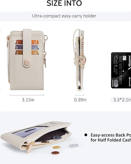 POIUGOYA Slim Wallet for Women,RFID Blocking Bifold Credit Card Holder with Zipper Coin Pocket,ID Window,Keychain