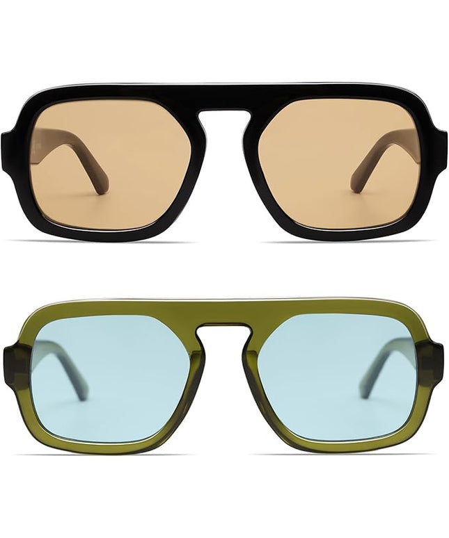 VANLINKER Oversized Retro Square Aviator Sunglasses for Women Men 70s Vintage Style Trendy Big Flat Top Sun Glasses VL9826
