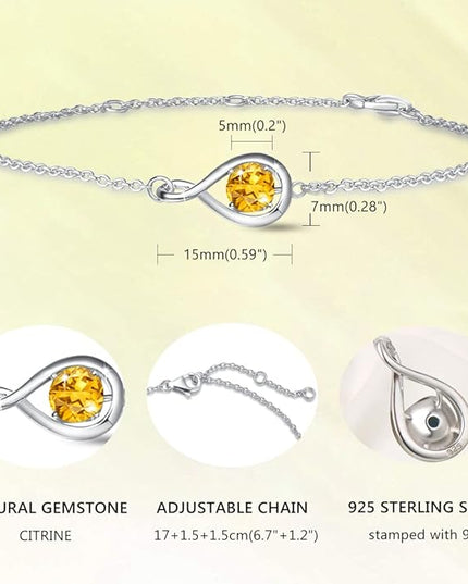 FANCIME Love Bracelet 925 Sterling Silver Infinity Birthstone Bracelets for Women Fine Jewelry Birthday Christmas Gifts for Her Mom Wife, Chain Length 6.7"+1.2" Extend