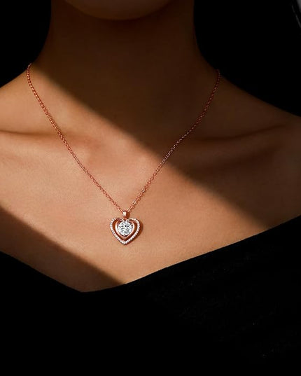 Heart Pendant Gold Necklace for Women Moissanite Lab-Created Gem I Love You Wedding Anniversary Birthday Christmas Valentine Engagements Mothers Day Jewelry for Wife Her Girlfriend Mom Daughter