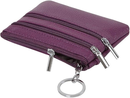 Women's Genuine Leather Coin Purse Mini Pouch Change Wallet with Keychain