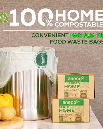 ANECO 100% Compostable Food Waste Bags 2.6 Gallon With Handles, Small Compost Bags for Countertop Bin, OK Compost HOME & BPI Certified Compostable Kitchen Food Waste Bag (45 Count)