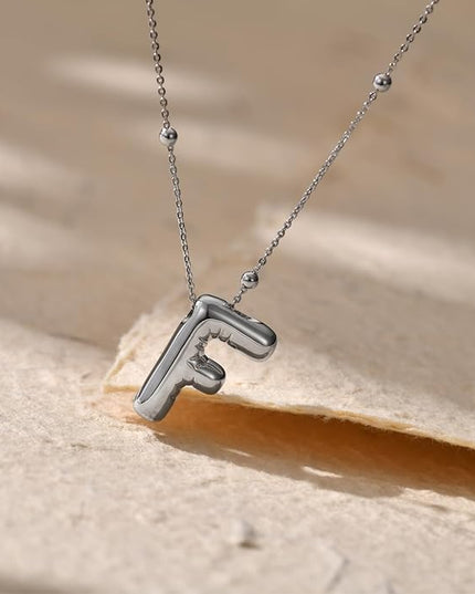 LUCA SMITH Initial Necklaces for Women, Dainty Balloon Bubble Letter, Name Letter Alphabet Pendant Layered Choker Chain Jewelry Gift