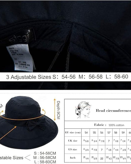Comhats Packable Summer Cotton Sun Hat Bucket for Women UV Protection Wide Brim Beach Gardening Travel 54-64CM