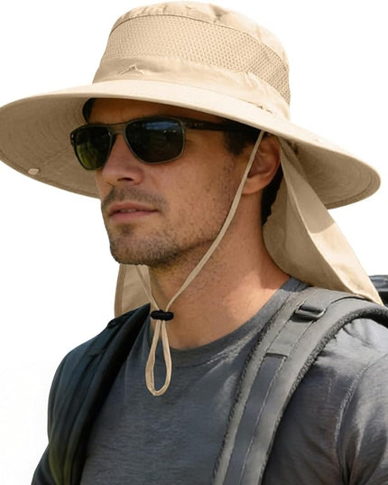 ZOORON Sun Hats for Men Women Fishing Hat with Neck Flap,UPF 50+ Sun Hat Waterproof Wide Brim Bucket Hats for Safari Hiking