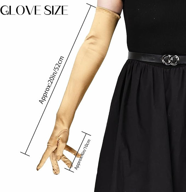 THARAHT Women Long Gloves with Satin Elbow Length for 1920s Opera Tea Party Costumes Bridal Evening Dress