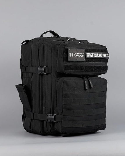 WOLFpak 35L Athletic Gym Backpack - Durable 1000D Waterproof Oxford Material with MOLLE Webbing, Laptop Pocket & Dual Cup Holders, Durable Fitness/Travel/Military Daypack (Alpha Black)