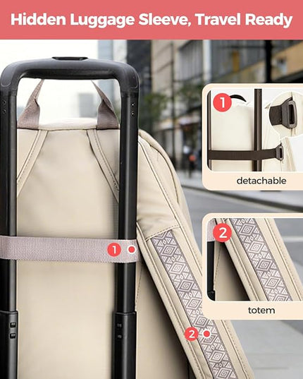 INUK Geometric Stripe Laptop Backpack, 13 Inch Water Resistant Backpack for College & Work, Recycled Travel Daypack Made from 24 Plastic Bottles, with Hidden Pocket & Luggage Strap, Latte