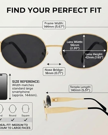 Retro Oval Sunglasses for Women Men - Trendy Gold Sun Glasses - Fashion Metal Frame Shades