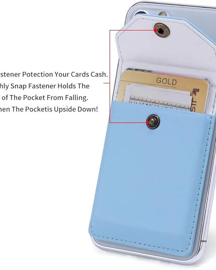 Self Adhesive Cell Phone Leather Wallet Stick On Card Holder fits Most Credit Card Holder Pocket Wallet for Men Women - RFID Blocking Sleeve Covers Light Blue