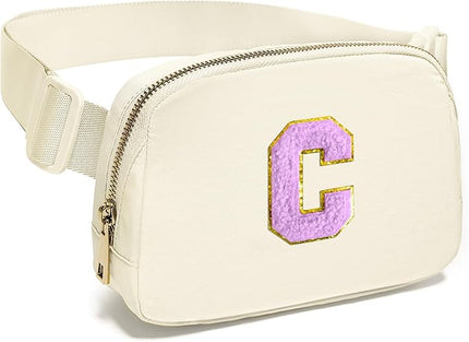 Gitus Gifts for 8 9 10 11 12 Year Old Girls Belt Bag Fanny Pack Crossbody Bags with Initial Letter Patch Cute Stuff Birthday Gifts for Teen Girls Women Personalized Trend Stuff (Ivory-C)