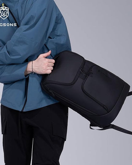 Kingsons Travel Backpack for Men, 19L Black Business Backpack with 15.6 Inch Laptop Compartment, Waterproof Polyester College Bookbag, Luggage Sleeve for Travel & Work