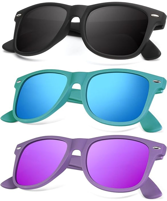KALIYADI Polarized Sunglasses for Men and Women Matte Finish Sun glasses Color Mirror Lens UV Blocking (3 Pack)