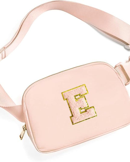 Gitus Gifts for 8 9 10 11 12 Year Old Girls Belt Bag Fanny Pack Crossbody Bags with Initial Letter Patch Cute Stuff Birthday Gifts for Teen Girls Women Personalized Trend Stuff (Coral Pink-E)