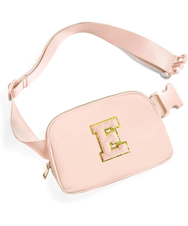 Gitus Gifts for 8 9 10 11 12 Year Old Girls Belt Bag Fanny Pack Crossbody Bags with Initial Letter Patch Cute Stuff Birthday Gifts for Teen Girls Women Personalized Trend Stuff (Coral Pink-E)