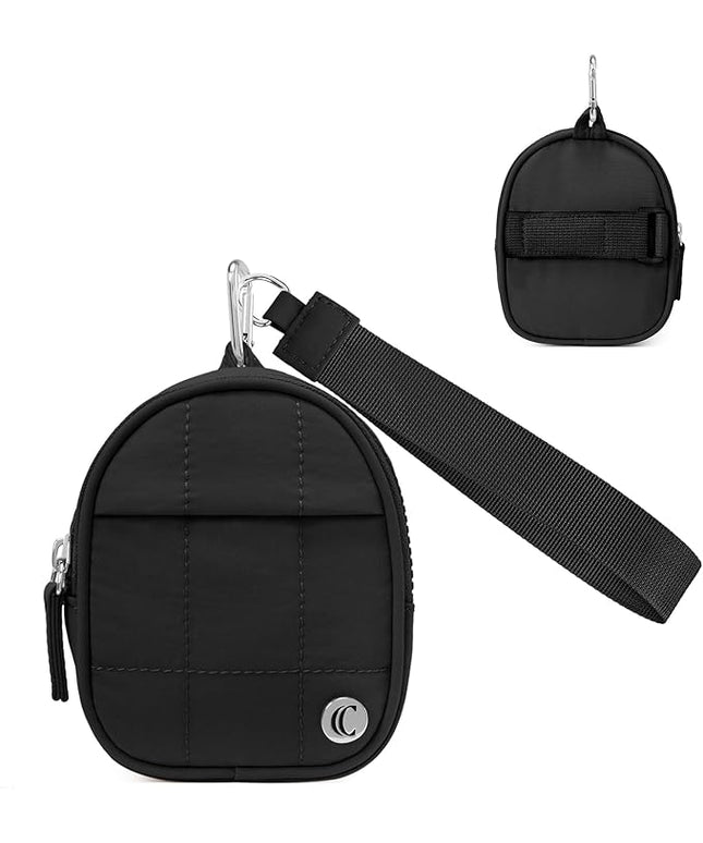 CLUCI Mini Backpack Keychain Wallet Small Change Quilted Coin Purse Cute Puffer Wristlet Pouch with 3 RFID Card Slots