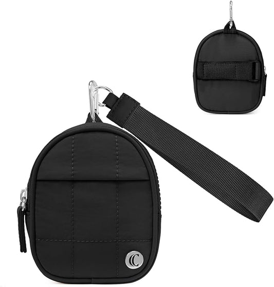 CLUCI Mini Backpack Keychain Wallet Small Change Quilted Coin Purse Cute Puffer Wristlet Pouch with 3 RFID Card Slots