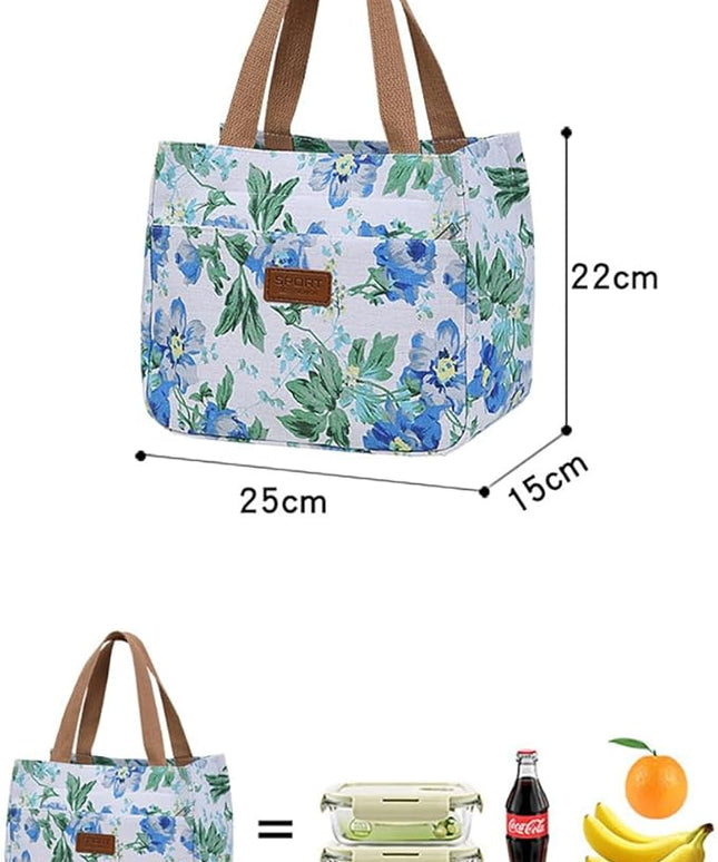 Dreubea Women's Floral Print Canvas Tote Bag - Small Reusable Shopping Handbag for Groceries, Takeout, Eco-Friendly Purse