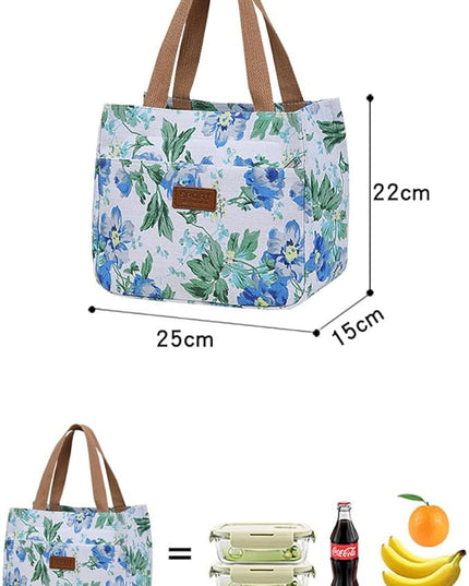 Dreubea Women's Floral Print Canvas Tote Bag - Small Reusable Shopping Handbag for Groceries, Takeout, Eco-Friendly Purse