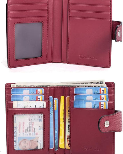 BOSTANTEN Women Leather Wallet RFID Blocking Small Bifold Zipper Pocket Wallet Card Case Purse with ID Window