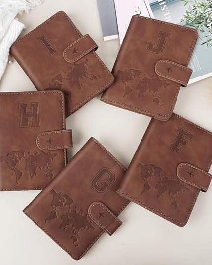 Passport Holder Wallet Cover Personalized Letter A-Z Travel Wallet RFID Blocking Passport Cover Wallet Case for Travel Passport Book Holders for Women and Men, Brown-F