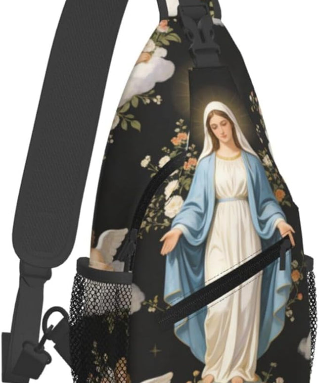 Our Lady of Guadalupe Sling Bag Crossbody Bags Clovers Chest Bag for Travel Hiking for Men Women Virgin Marys 8