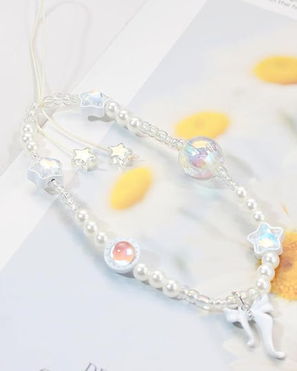 Beaded Camera Wrist Strap, Cute Phone Charms Strap, Pearl Bracelet Wrist Strap, Phone Keychain Decoration for Wallet