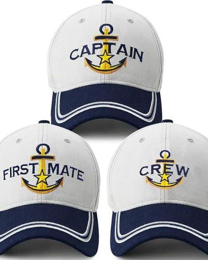 Captain Hat & First Mate | Matching Skipper Boating Baseball Caps | Nautical Marine Sailor Navy Hats