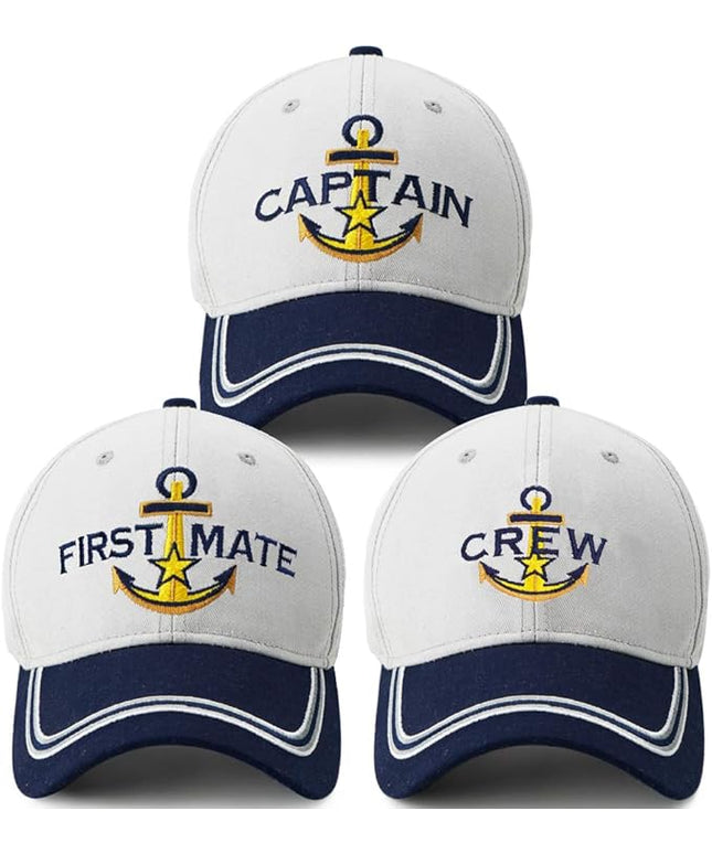 Captain Hat & First Mate | Matching Skipper Boating Baseball Caps | Nautical Marine Sailor Navy Hats