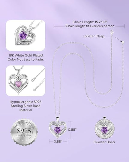 S925 Sterling Silver Necklace for Women, Wife Jewelry Rose Gold, Mom Birthday Valentines Mothers Day Gifts, Girlfriend Necklaces, Daughter Heart Jewel, Anniversary for Her