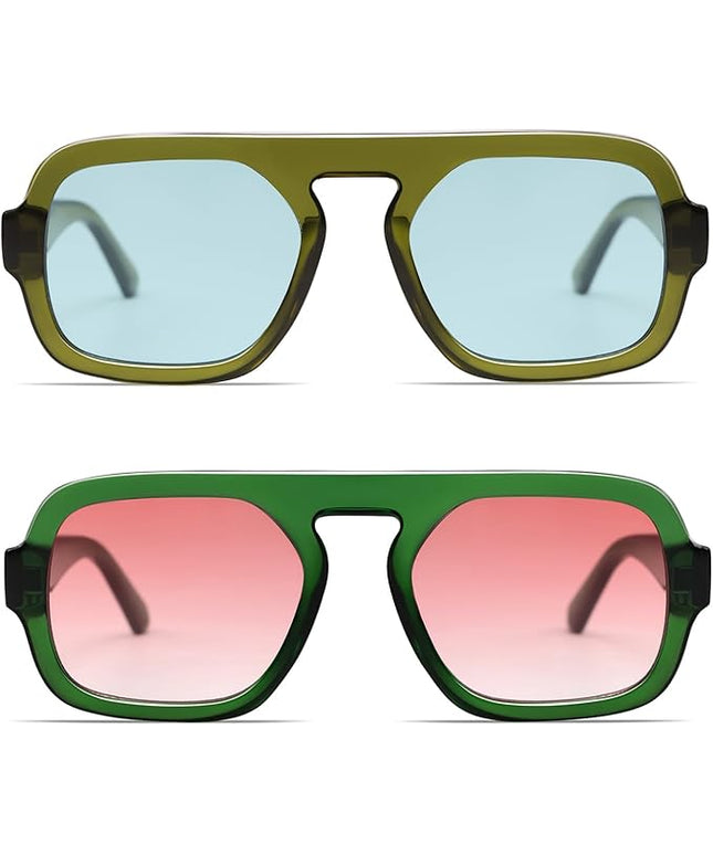 VANLINKER Oversized Retro Square Aviator Sunglasses for Women Men 70s Vintage Style Trendy Big Flat Top Sun Glasses VL9826