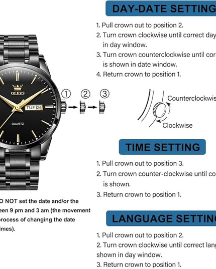 OLEVS Men's Luxury Watch Waterproof Luminous Easy Read Chronograph Watches Full Gold/White Dail/Black Face with Calendar Wristwatch