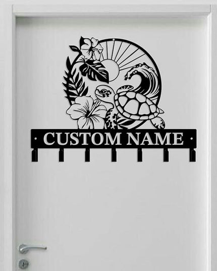 Casebrick Custom Sea Turtle Metal Wall Hooks,Key Holder-Personalized Iron Wall Decor for Keys, Coats & Home Organization (Black, Handmade,Decorative for Entryway, Beach,Bedroom,Office) (Style I)