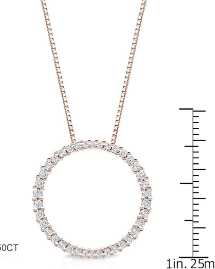 Diamond Wish 1/6 to 1 Carat Diamond Circle of Life Round Pendant Necklace for Women in 14k Gold (I1-I2, cttw) on 18 Inch Long Chain with Spring Ring Clasp