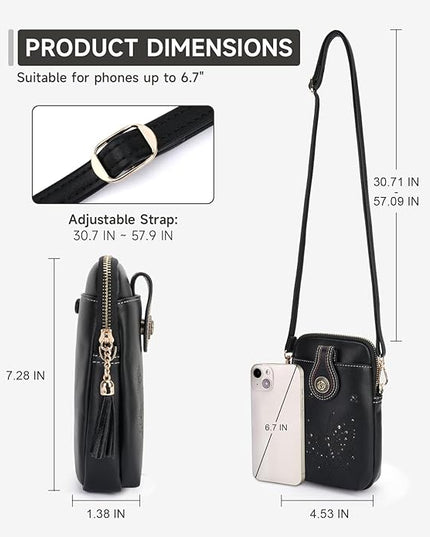 Small Crossbody Bags for Women, Lightweight Mini Cute Cell Phone Purse for Women with Tassel Shining Butterfly