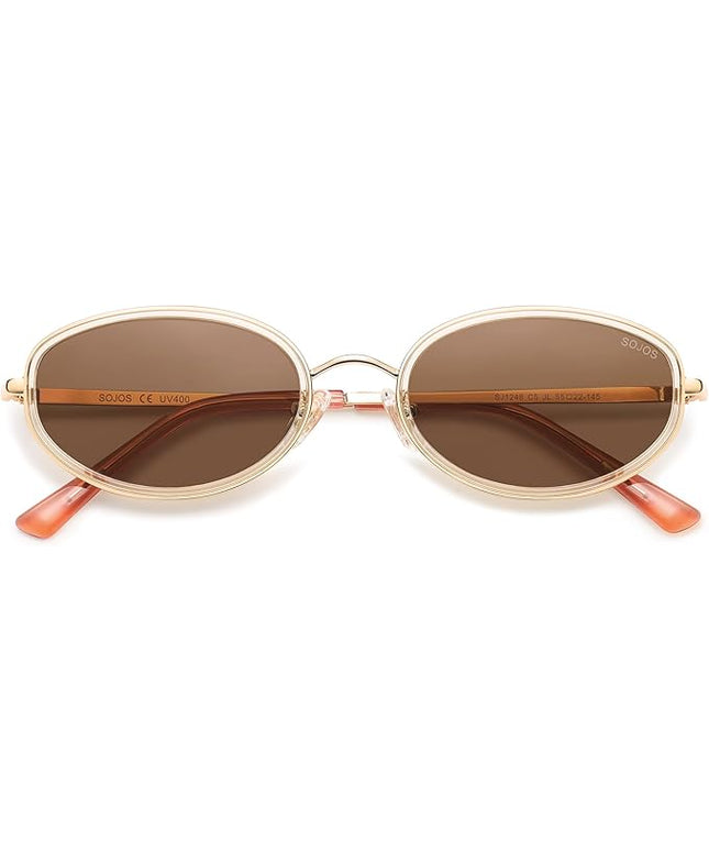 SOJOS Trendy Oval Polarized Sunglasses for Women Men, 80s 90s Chic Retro Vintage Sunnies SJ1248