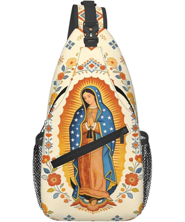 Our Lady of Guadalupe Sling Bag Crossbody Bags Clovers Chest Bag for Travel Hiking for Men Women Virgin Marys 3