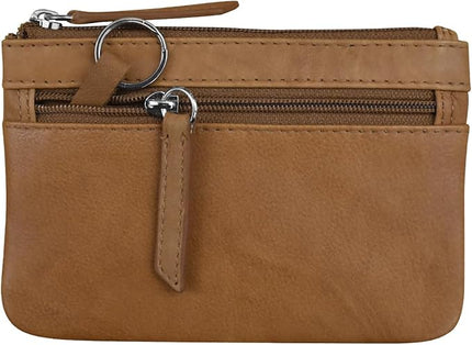 ili New York Mini Leather Coin Purse, Compact Design with Key Ring and RFID Protection for Women and Men in Vibrant Colors, Antique Saddle