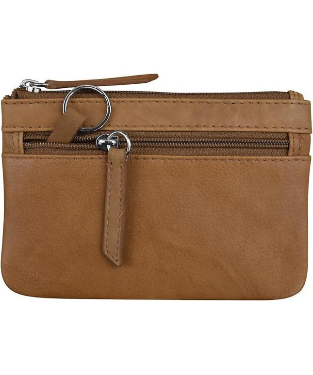 ili New York Mini Leather Coin Purse, Compact Design with Key Ring and RFID Protection for Women and Men in Vibrant Colors, Antique Saddle