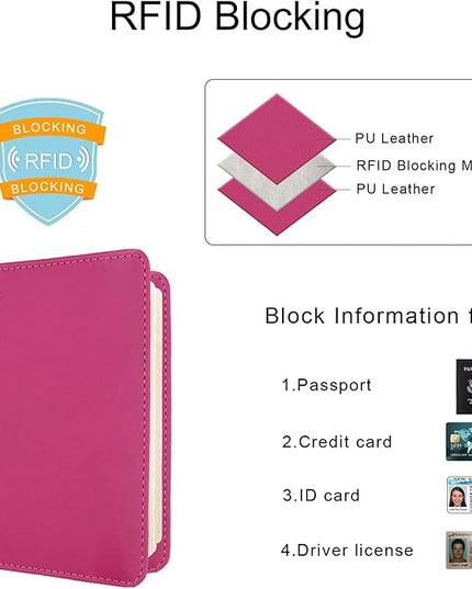 WALNEW Passport Holder for Travel, RFID Passport Cover Wallet for Women Men, PU Leather Passport Book Card Holder Case with Pen, Travelling Essentials for Flying